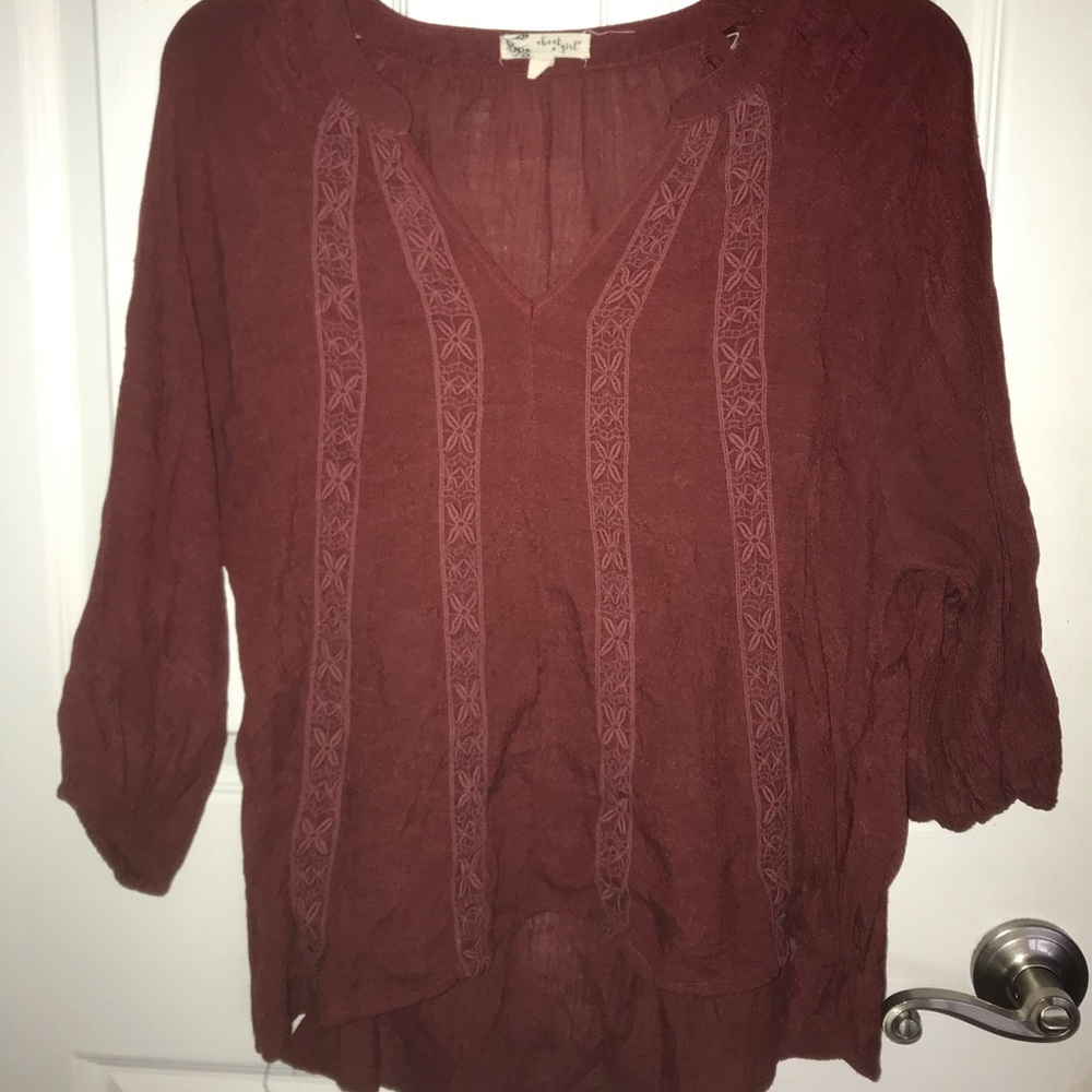 Burgundy Blouse with Lace Linings